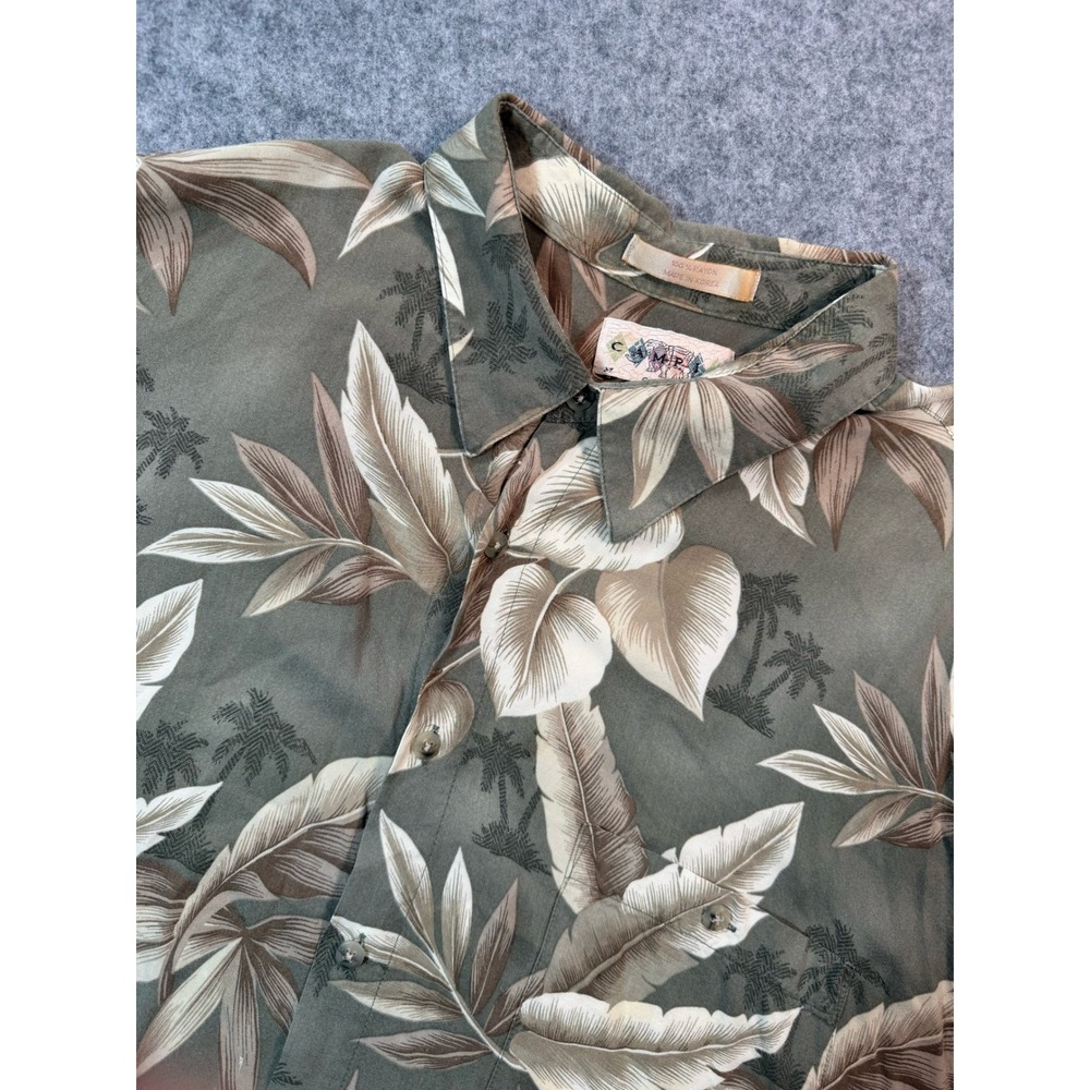 Vintage Campia Moda Mens XXL Hawaiian Shirt Olive Green Rayon Tropical